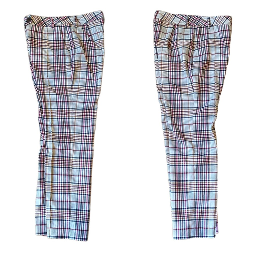 Leith Anthropologie Ivory Arlette Colorful Plaid High Waist Straight Pants Small - Picture 4 of 9